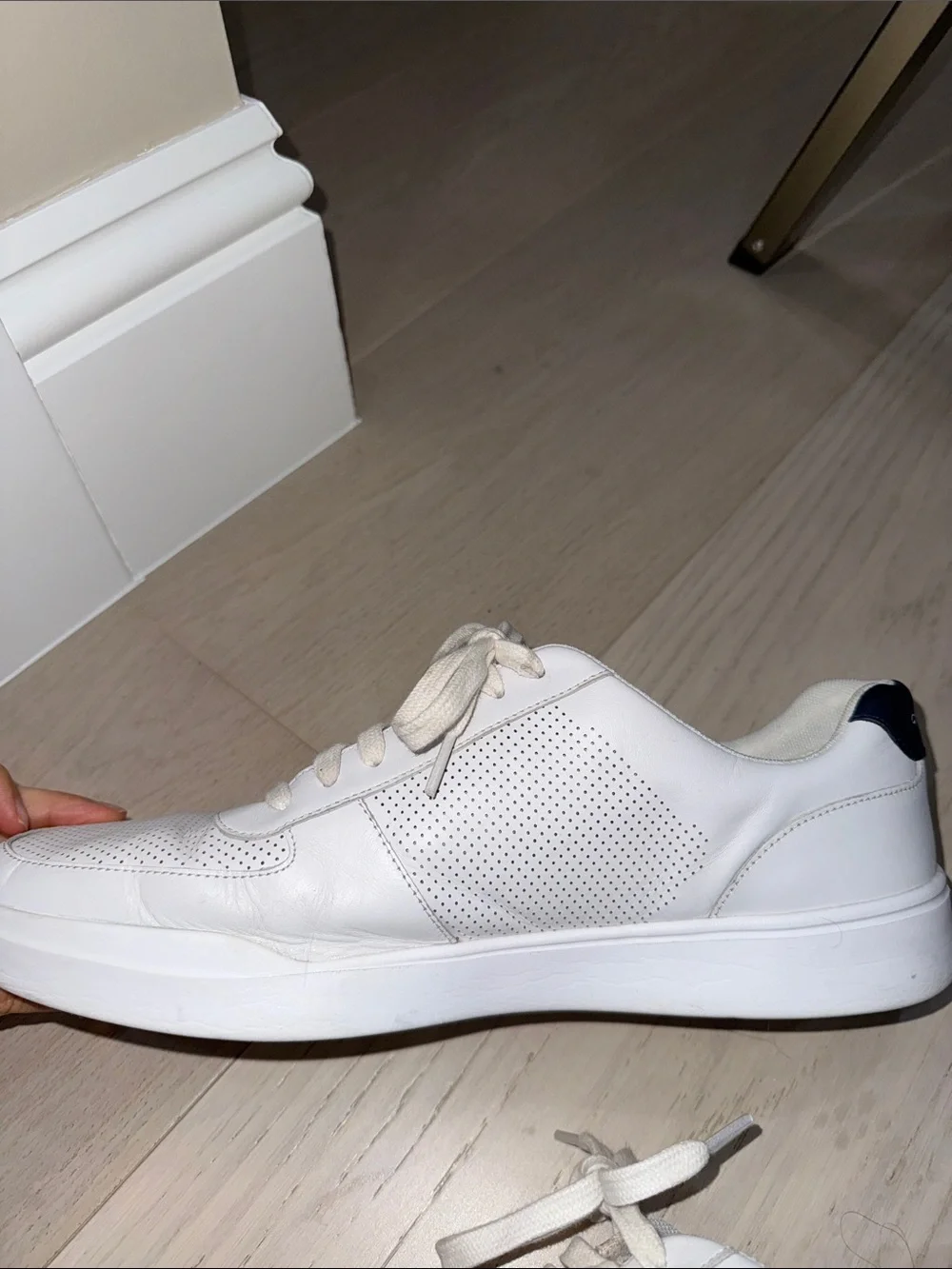 Cole Haan White Leather Perforated Men's Sneakers with Navy Heel Tab